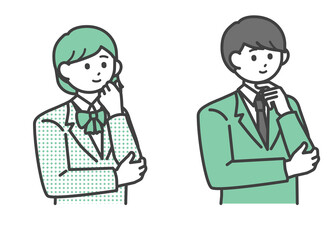 考え事をしている男子学生と女子学生のイラスト素材