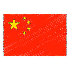Hand drawn sketch flag of China. Doodle style icon