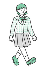 歩いている学生の女の子のイラスト素材