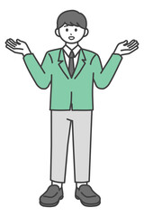 手を挙げる学生の男の子のイラスト素材