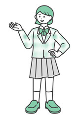 手を挙げる学生の女の子のイラスト素材