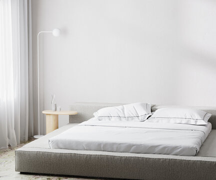 modern bedroom interior background, scandinavian  style, 3d render