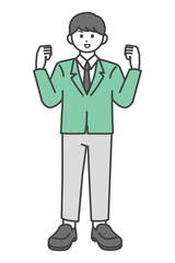 ポーズをとる男子学生の全身イラスト素材