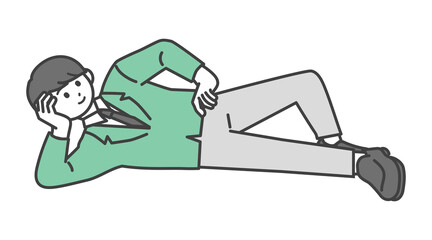 211227学生イラスト素材3寝そべっている学生の男の子のイラスト素材