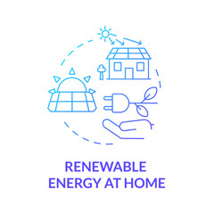 Renewable energy blue gradient concept icon. Solar electricity. Climate change abstract idea thin line illustration. Isolated outline drawing. Roboto-Medium, Myriad Pro-Bold fonts used