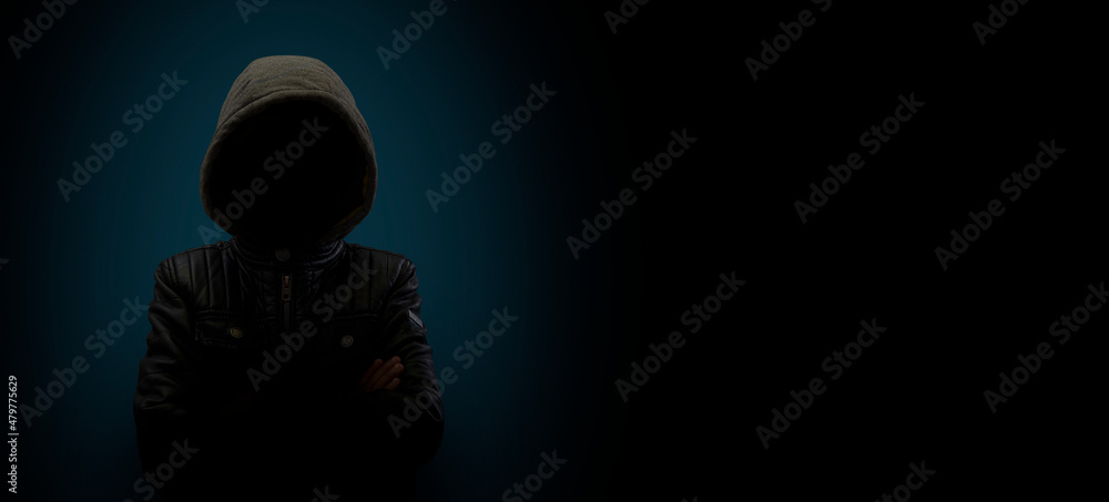 Poster hacker with hood - dark web and security concept