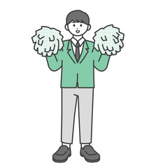 ポンポンを持って応援している男子学生のイラスト素材