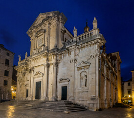 Fototapeta na wymiar Evening view of the Cathedral of the Assumption of the Virgin Mary in the old town of Dubrovnik, Croatia