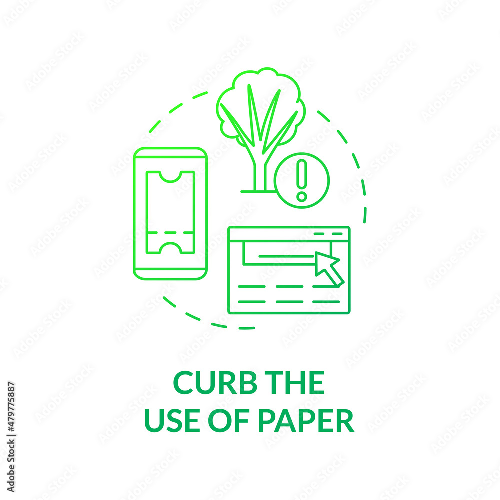 Poster curb use of paper green gradient concept icon. save trees and forest. minimize waste abstract idea t