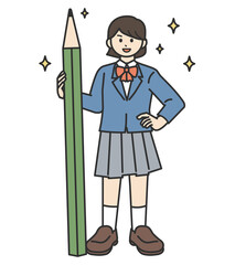 鉛筆を持っている女子学生のイラスト素材