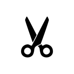 Scissors Icon in black flat glyph, filled style isolated on white background