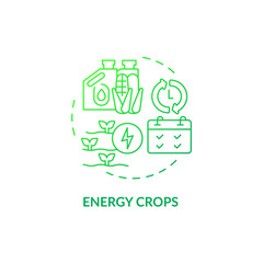 Energy crops green gradient concept icon. Producing bioenergy abstract idea thin line illustration. Converting into electricity. Isolated outline drawing. Roboto-Medium, Myriad Pro-Bold fonts used