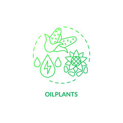 Oilplants green gradient concept icon. Biomass energy source on farm abstract idea thin line illustration. Residue from agriculture. Isolated outline drawing. Roboto-Medium, Myriad Pro-Bold fonts used
