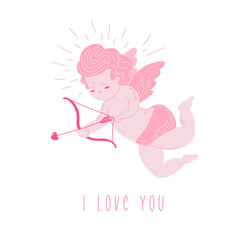 Cute pink cupid, vector illustration. Valentine's Day greeting card template.  - 479776471
