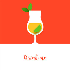 Cocktail or juice silhouette in trendy minimalistic geometric paper cut style. Abstract creative colorful composition. Concept for branding menu, cover, flyer, banner. Modern vector illustration.