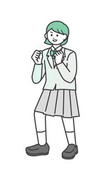 ガッツポーズをする女子学生のイラスト素材