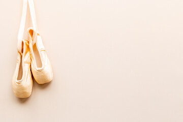 Hanhing ballet pointe shoes or slippers with ribbon