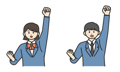ガッツポーズをする男子学生と女子学生のイラスト素材
