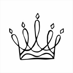 Hand drawn luxurious royal crown in doodle or sketch style. A rough draft of the crown.