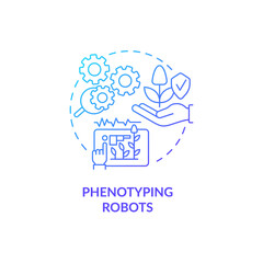 Phenotyping robots blue gradient concept icon. Plant research abstract idea thin line illustration. Measurement instrument. Isolated outline drawing. Roboto-Medium, Myriad Pro-Bold fonts used