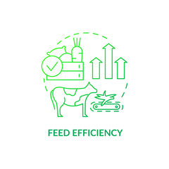 Feed efficiency green gradient concept icon. Beef production abstract idea thin line illustration. Convert feed nutrients into milk. Isolated outline drawing. Roboto-Medium, Myriad Pro-Bold fonts used