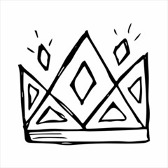 Hand drawn luxurious royal crown in doodle or sketch style. A rough draft of the crown.