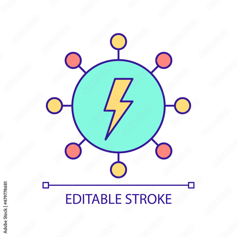 Poster lower load of electric power network rgb color icon. smart grid feature. energy distribution system.