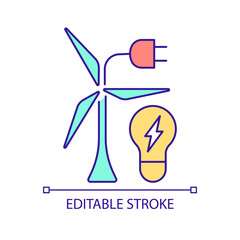 Integration wind energy to smart grid RGB color icon. Intelligent technology for environment protection. Isolated vector illustration. Simple filled line drawing. Editable stroke. Arial font used