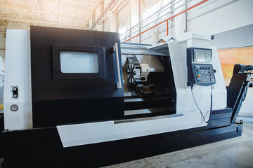 Modern CNC industrial production for metal processing, drilling and welding of iron