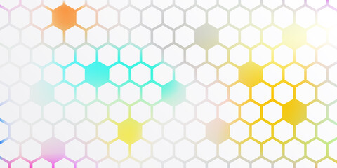 Hexagon seamless pattern with blue and yellow flowers. Abstract black hexagon pattern with blue light background.