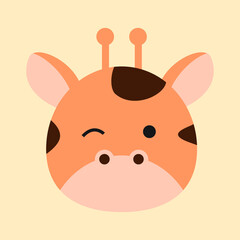 the giraffe head in a cute illustration style. a collection of animal cartoons in a vector graphic. a funny element decoration in a flat drawing.