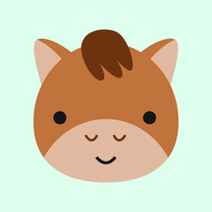 the horse head in a cute illustration style. a collection of animal cartoons in a vector graphic. a funny element decoration in a flat drawing.
