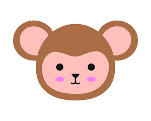 the monkey head in a cute illustration style. a collection of animal cartoons in a vector graphic. a funny element decoration in a flat drawing.