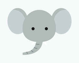 the elephant head in a cute illustration style. a collection of animal cartoons in a vector graphic. a funny element decoration in a flat drawing.