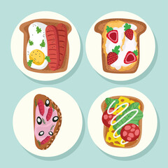 tasty breakfast icons set