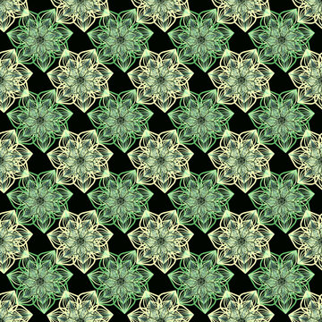 pattern con fiori astratti su sfondo scuro