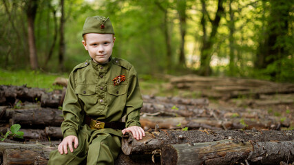 Children in military uniform of the USSR, Military children, Child soldiers,  Children in nature,  a boy in military uniform