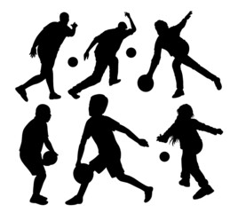 people playing bowling sport silhouette