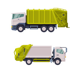 Garbage Truck for Transporting Solid Waste to Recycling Center Vector Set