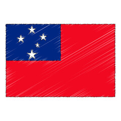 Hand drawn sketch flag of Samoa. doodle style icon