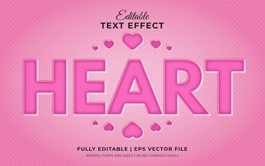 3d editable heart text effect template with pink color theme in letter press style
