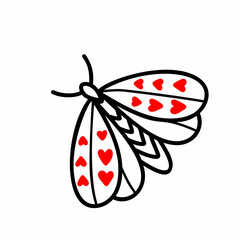  Moth vector icon for Valentines Day. vector illustration in doodle style. 
