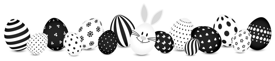 Weißes Hasenei Und Ostereier Muster Schwarz Und Weiß Banner