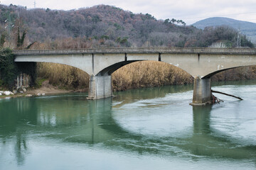 Bridge over the Serchio river in Tuscany