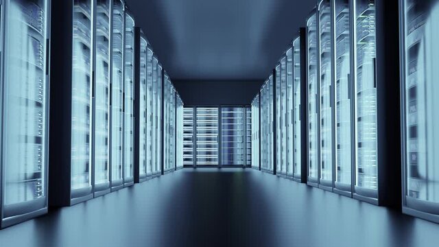 A working server room. Cloud backup and data storage service.