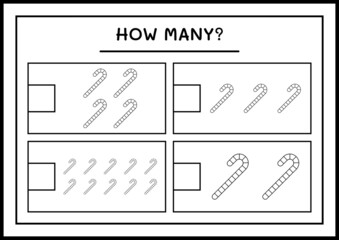 How many christmas lollipop, game for children. Vector illustration, printable worksheet