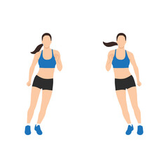 Woman doing Side to side hops exercise. Flat vector illustration isolated on white background