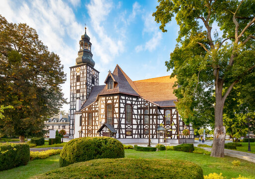 Milicz, Poland. Half-timbered church of Saint Andrew Bobola - one of the six famous Churches of Grace