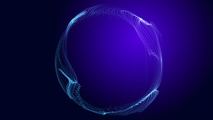 Futuristic twisted sphere made of lines and dots. Technological background. Data transmission network. 3D rendering.