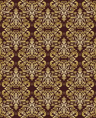 Fototapeta premium Classic seamless brown and golden pattern. Damask orient ornament. Classic vintage background. Orient ornament for fabric, wallpaper and packaging